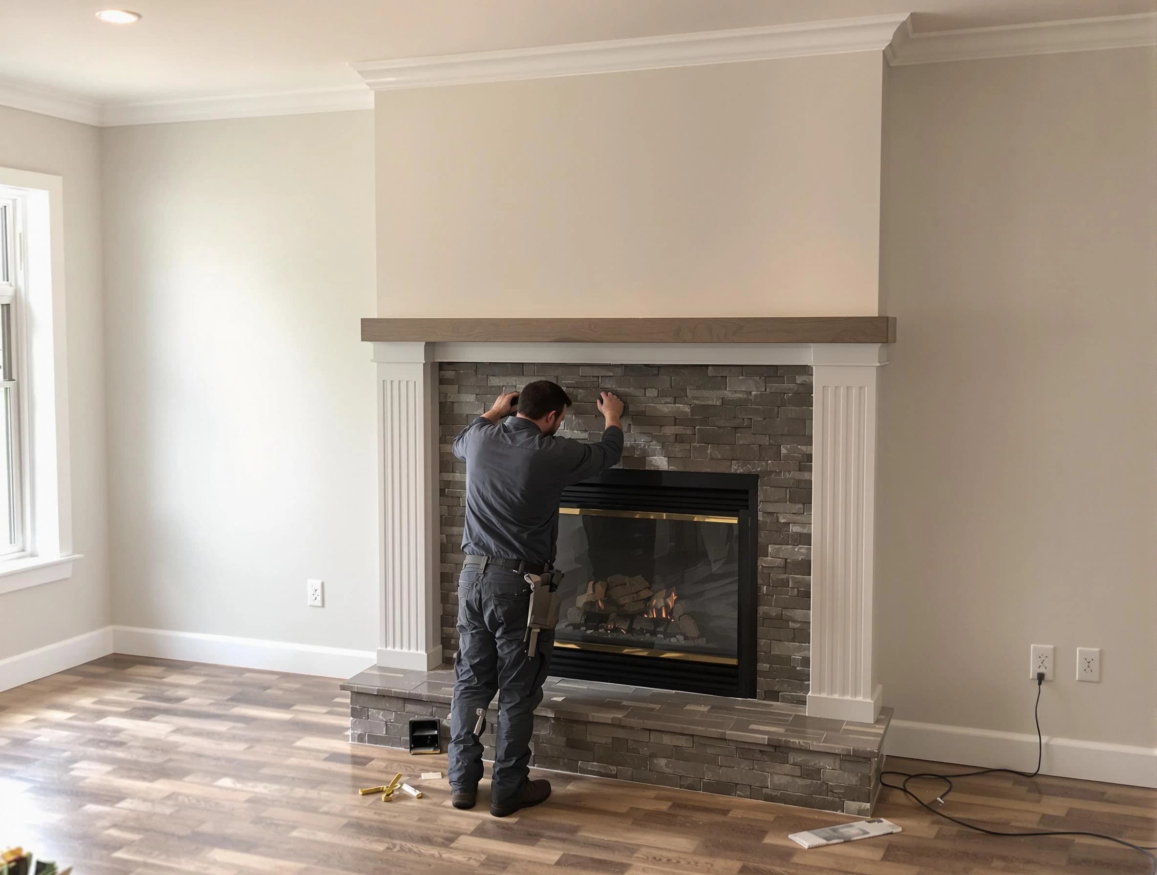Lyndhurst Chimney Sweep finishing a custom fireplace install in Lyndhurst, NJ