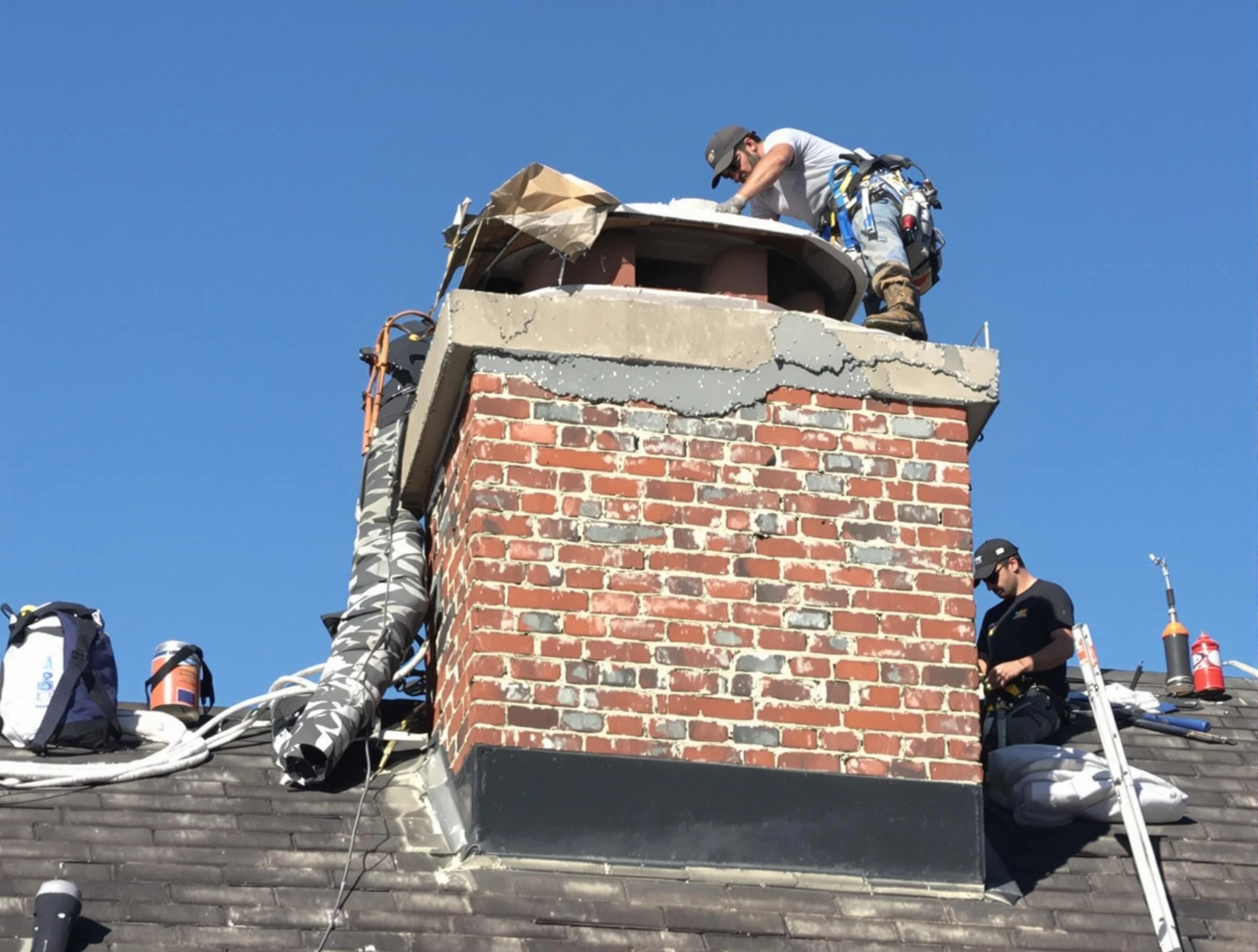 Lyndhurst Chimney Sweep installing a custom chimney crown in Lyndhurst, NJ