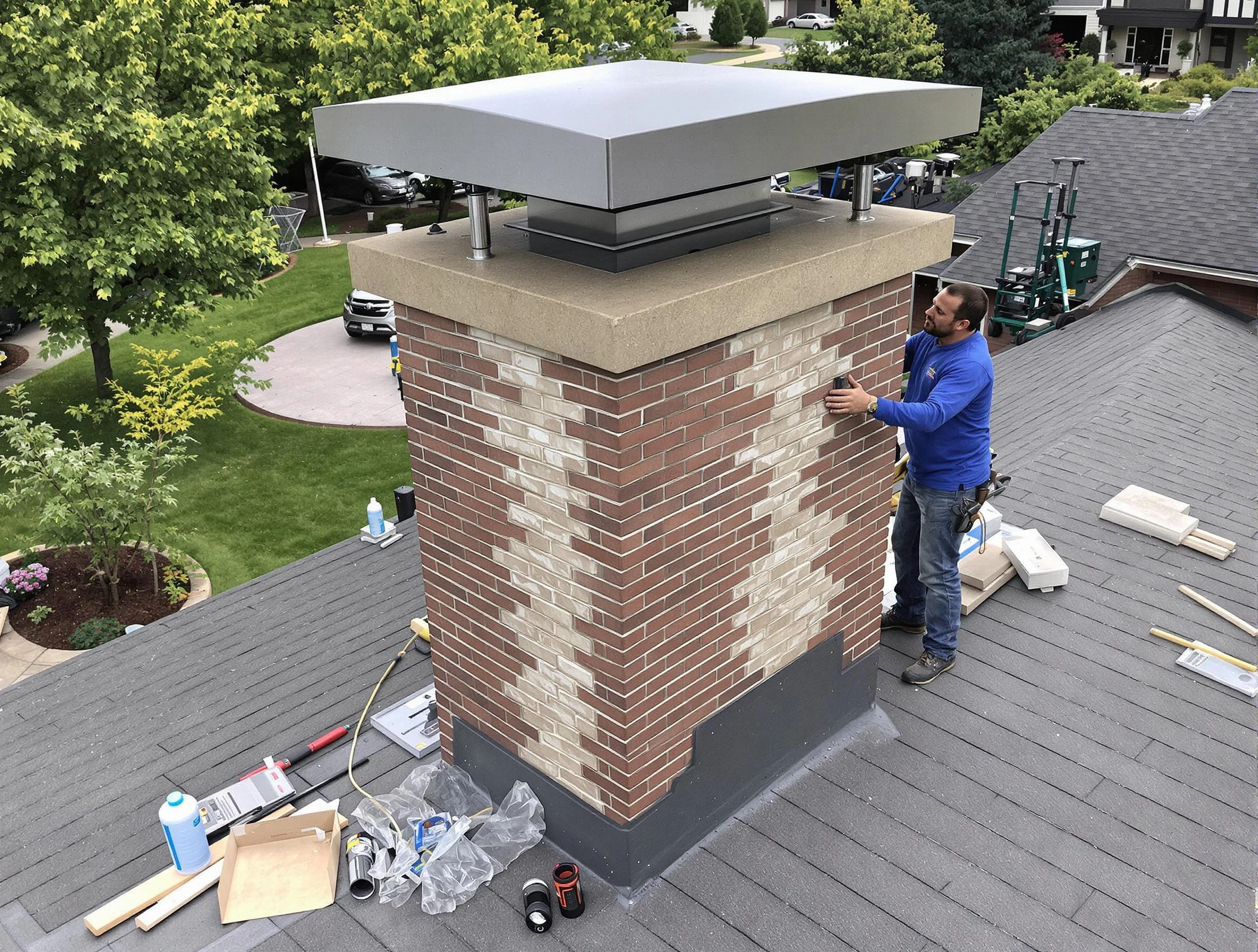 Lyndhurst Chimney Sweep team working on a custom chimney remodel in Lyndhurst, NJ
