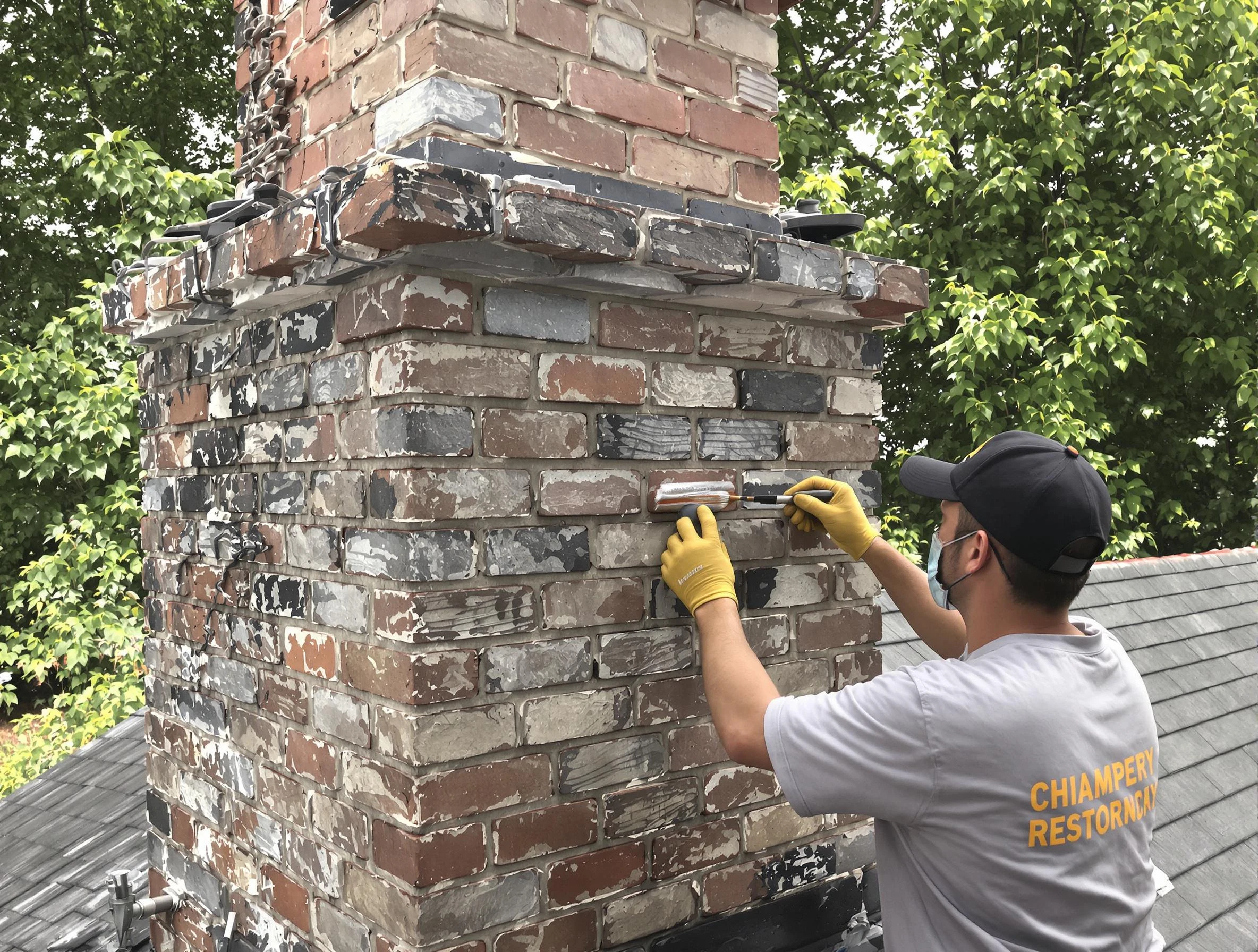 In-progress chimney restoration by Lyndhurst Chimney Sweep in Lyndhurst, NJ